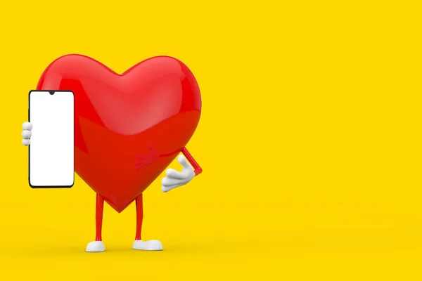 Mascota Carácter Corazón Rojo Teléfono Móvil Moderno Con Pantalla Blanco —  Fotos de Stock