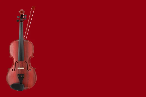 Κλασικό Ξύλινο Βιολί Τόξο Κόκκινο Φόντο Απόδοση — Φωτογραφία Αρχείου