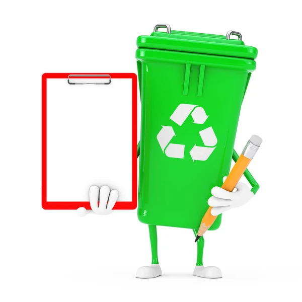 Prullenbak Teken Green Garbage Trash Bin Character Mascotte Met Rood — Stockfoto