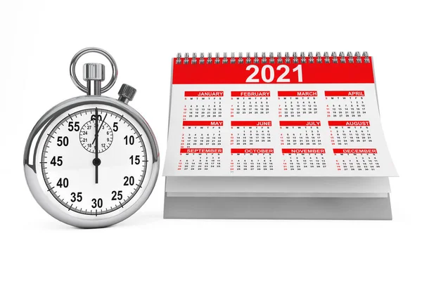 Calendario 2021 Años Con Cronómetro Sobre Fondo Blanco Renderizado —  Fotos de Stock