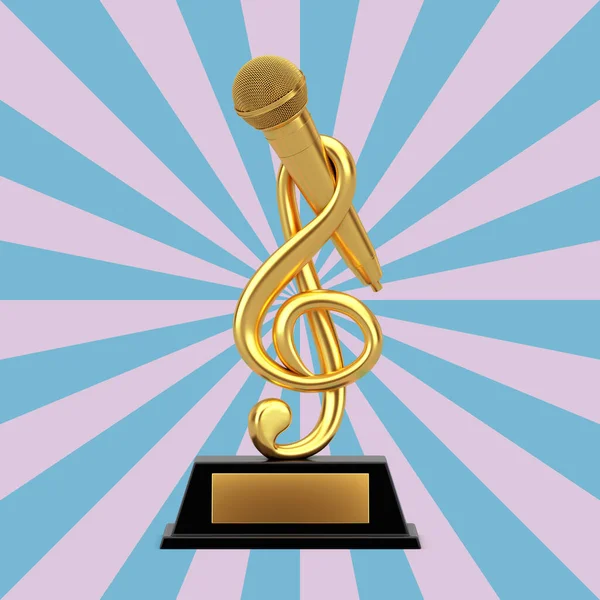 Golden Music Treble Clef Com Troféu Microfone Award Fundo Rosa — Fotografia de Stock