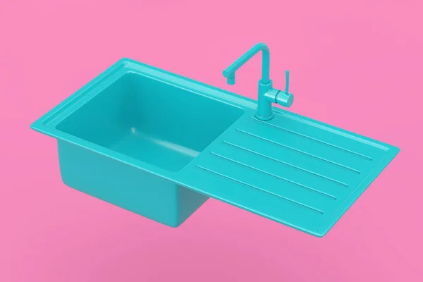 Modern Blue Kitchen Vízcsapoló Faucet Mock Duotone Style Rózsaszín Háttérrel — Stock Fotó