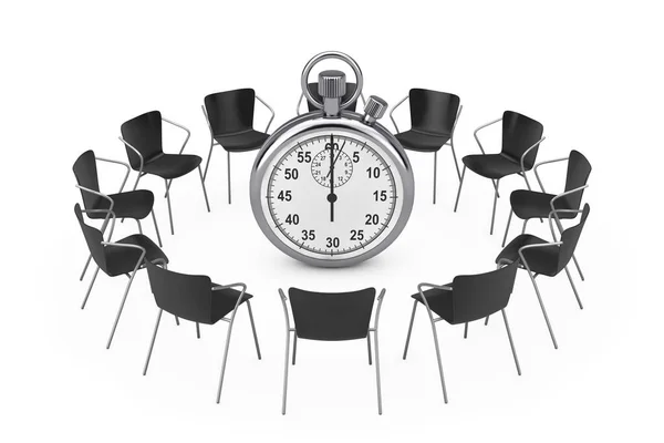 Black Office Chairs Stopwatch White Background Rendering — Stock Photo, Image