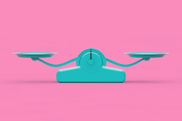 Simple Blue Balance Scale in Duotone Style on a pink background. 3d Rendering