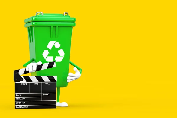 Recycle Sign Green Garbage Trash Bin Character Mascot Movie Clapper — Stock Photo, Image