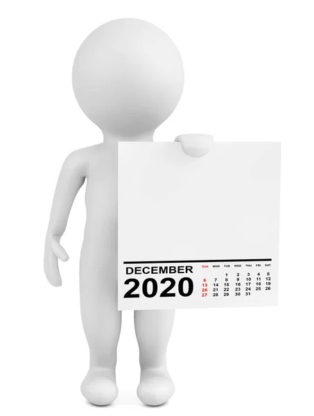 Charakter Holding Kalendář Prosinec 2020 Rok Bílém Pozadí Vykreslování — Stock fotografie