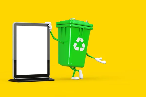 Recycle Sign Green Lixo Lixo Bin Personagem Mascote Com Branco — Fotografia de Stock