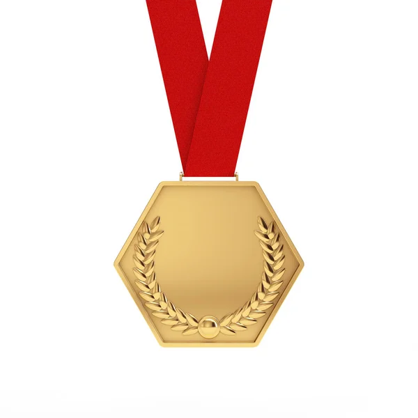 Medalha Ouro Com Grinalda Laurel Sobre Fundo Branco Renderização — Fotografia de Stock