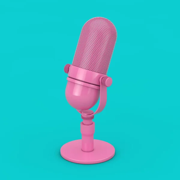 Vintage Pink Microphone Mock Duotone Stil Auf Blauem Hintergrund Darstellung — Stockfoto