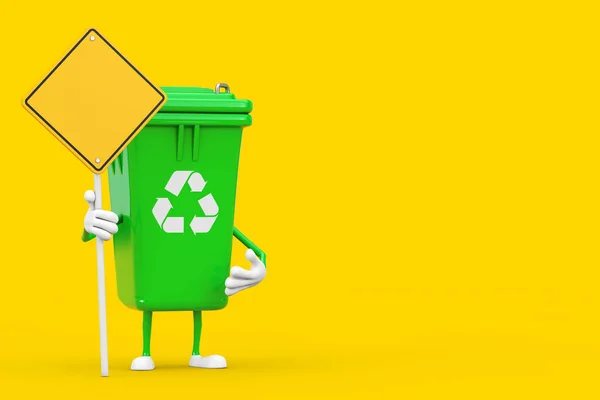 Recycle Sign Green Garbage Trash Bin Character Mascot Yellow Road — Stock Photo, Image