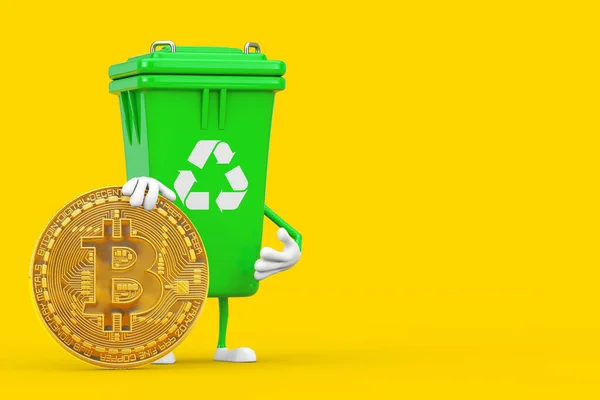 Recycle Sign Green Lixo Lixo Bin Character Mascote Com Digital — Fotografia de Stock