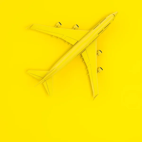黄色の背景にデュオトーンスタイルとして黄ジェット旅客機のトップビュー 3Dレンダリング — ストック写真