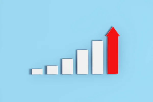Bares Crescimento Gráfico Gráfico Seta Vermelha Diagrama Fundo Azul Renderização — Fotografia de Stock