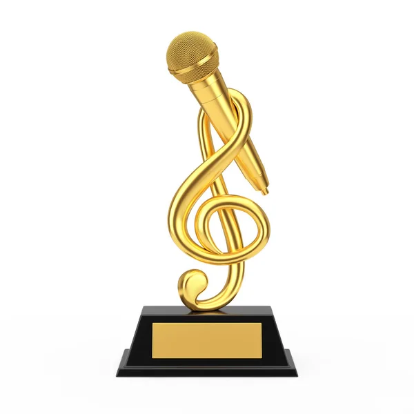 Golden Music Treble Clef Med Mikrofon Award Trophy Vit Bakgrund — Stockfoto