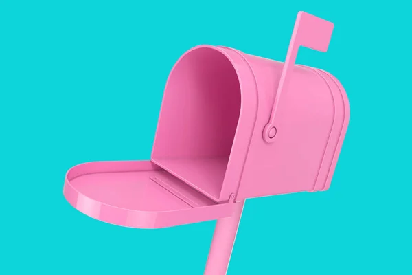 Opened Pink Mail Box Mock Up in Duotone Style on a blue background. 3d Rendering