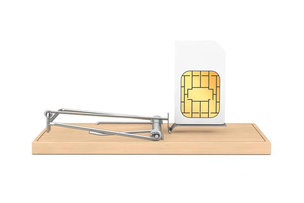 Cheap Communication Problems Concept Mobile Phone Sim Card Wooden Mousetrap — Stock Photo, Image