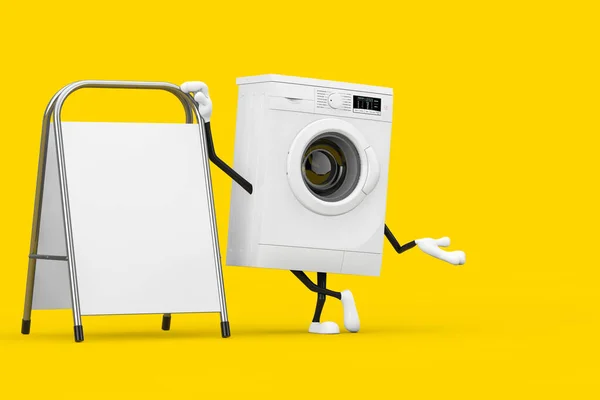 Modern Vit Tvättmaskin Karaktär Maskot Med Vit Blankt Reklam Främjande — Stockfoto