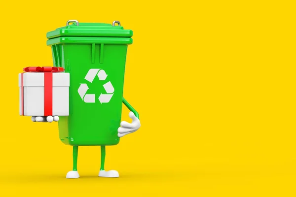 Recycle Sign Green Lixo Lixo Bin Personagem Mascote Com Caixa — Fotografia de Stock