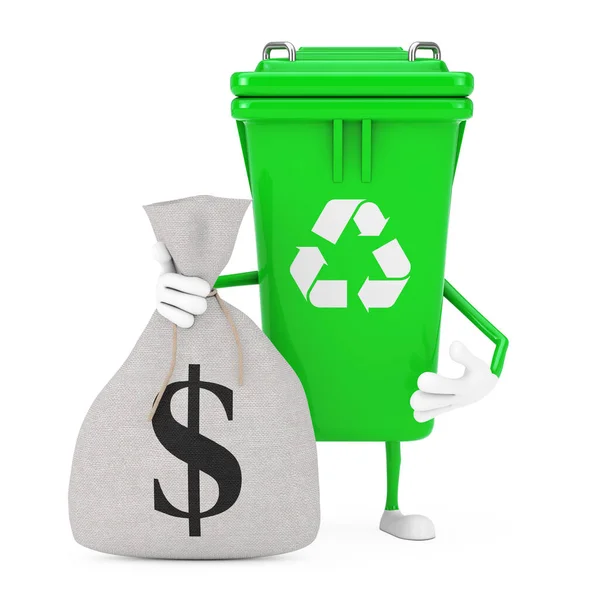 Recycle Sign Green Garbage Trash Bin Character Mascot Tied Rustic — Stock Photo, Image