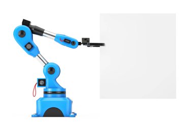 Endüstriyel Mekanik Robot El Kol Manipülatörü ve beyaz arka planda Tasarımınız İçin Boş Alan ile Beyaz Sancak. 3d Hazırlama