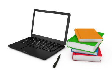 Modern Laptop Bilgisayar 'ın yanında beyaz arkaplanlı Boş Ekran Tasarımınız İçin. 3d Hazırlama