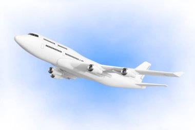 Mavi arka planda Beyaz Jet Yolcu Uçağı. 3d Hazırlama