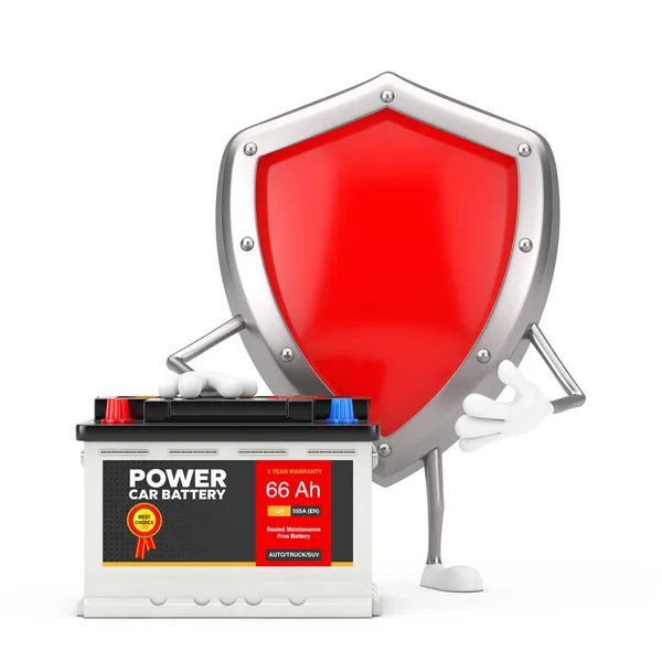 Характер Захисного Щита Red Metal Shield Mascot Rechargeable Car Battery — стокове фото