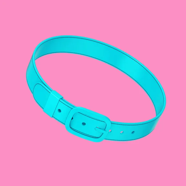 Blue Leather Dog Collar in Duotone Style on a pink background. 3d Rendering