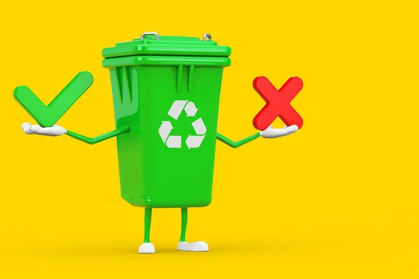 Recycle Sign Green Lixo Lixo Bin Character Mascote Com Cruz — Fotografia de Stock