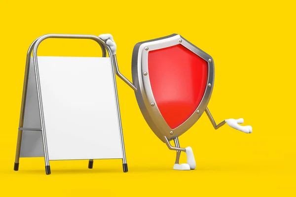 Red Metal Protection Shield Character Mascot White Blank Advertising Promotion — Stockfoto