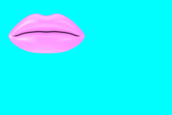 Female Lips with Pink Lipstick in Kiss Gesture as Duotone Style on a blue background. 3d Rendering