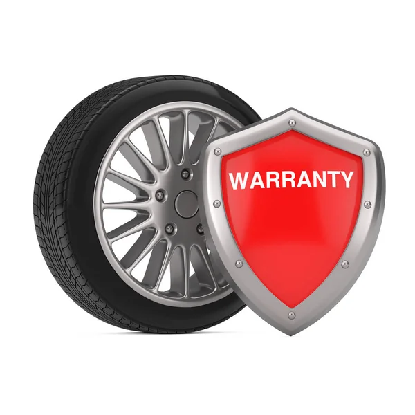 Neumático Llanta Acero Con Escudo Garantía Protección Metal Rojo Sobre — Foto de Stock