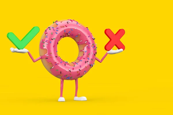 Mascotte Big Strawberry Pink Glazed Donut Character Con Croce Rossa — Foto Stock