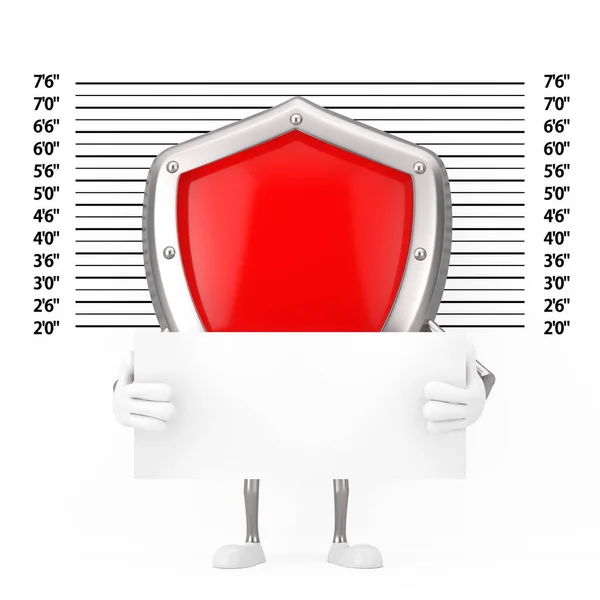 Red Metal Protection Shield Character Mascot Med Identifieringsplatta Framför Police — Stockfoto