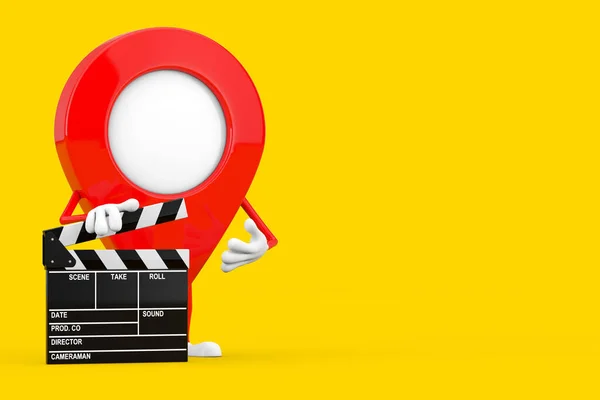 在黄色背景上 用电影拍板标出品牌形象吉祥物 3D渲染 — 图库照片