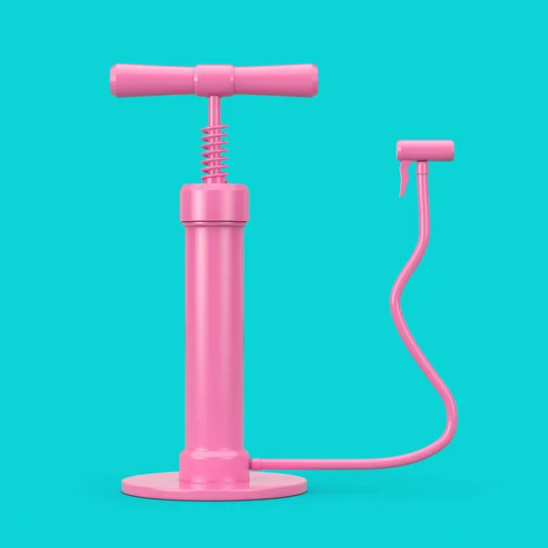 Pinkfarbene Handluftpumpe Duotone Stil Auf Blauem Hintergrund Darstellung — Stockfoto