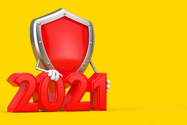 Alfombra Carácter Escudo Protección Metal Rojo Con 2021 Señal Año —  Fotos de Stock