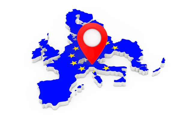 Map Pointer Pin Map European Union Flag White Background Rendering — Stock Photo, Image
