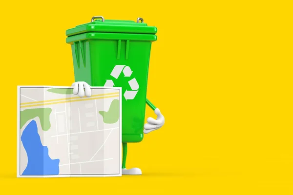 Återvinn Sign Green Garbage Trash Bin Character Mascot Med Abstrakt — Stockfoto