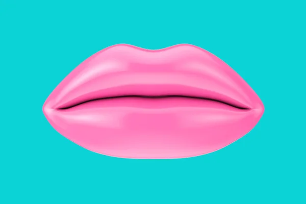 Female Lips Pink Lipstick Kiss Gesture Duotone Style Blue Background — Stock Photo, Image