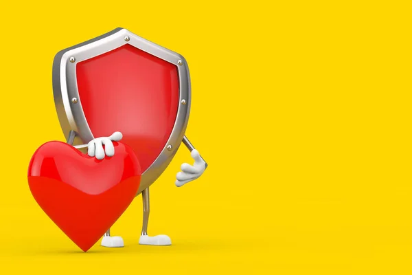 Mascotte Con Carattere Red Metal Protection Shield Con Cuore Rosso — Foto Stock