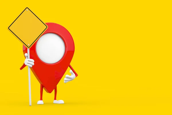 Map Pointer Pin Персонаж Mascot Жовтий Дорожній Знак Вільним Простором — стокове фото