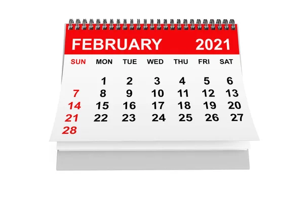 2021 Year February Calendar White Background Rendering — Stock Photo, Image