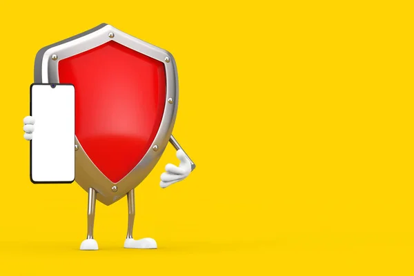 Red Metal Protection Shield Personaje Mascota Teléfono Móvil Moderno Con — Foto de Stock