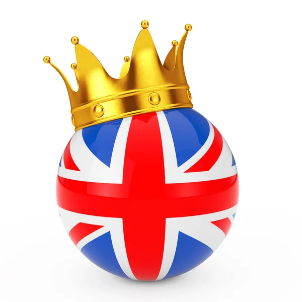 Golden Crown Sphere United Kingdom Flag White Background Rendering — Stock Photo, Image