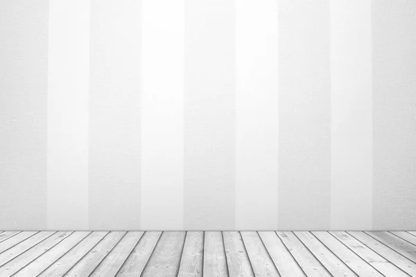 Empty Room White Striped Wallpaper Wall Plank Wooden Floor Extreme — Stock Photo, Image