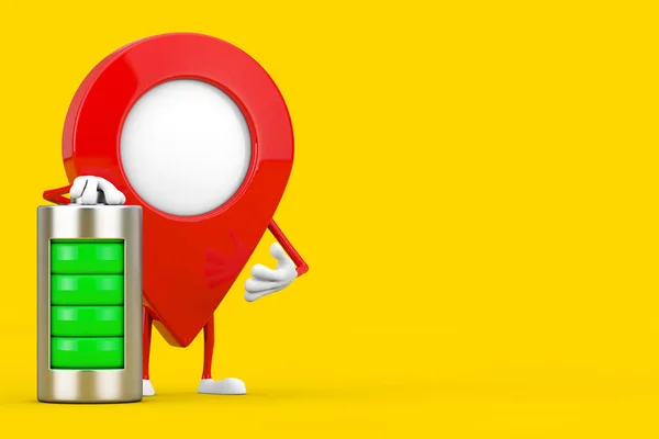 Map Pointer Pin Character Mascot Mit Abstraktem Ladeakku Auf Gelbem — Stockfoto