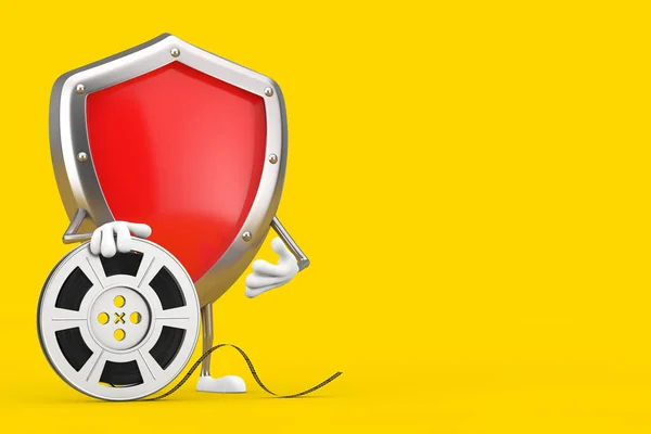 Red Metal Protection Shield Character Mascot Med Film Reel Cinema — Stockfoto