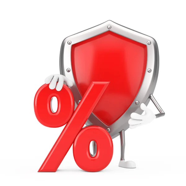 Red Metal Protection Shield Character Mascot Red Retail Percent Sale — Stock Photo, Image