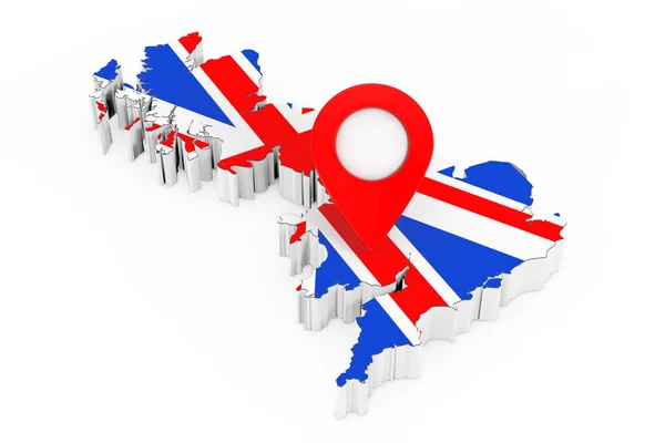 Red Map Pointer Pin United Kingdom Mapa Flagą Białym Tle — Zdjęcie stockowe